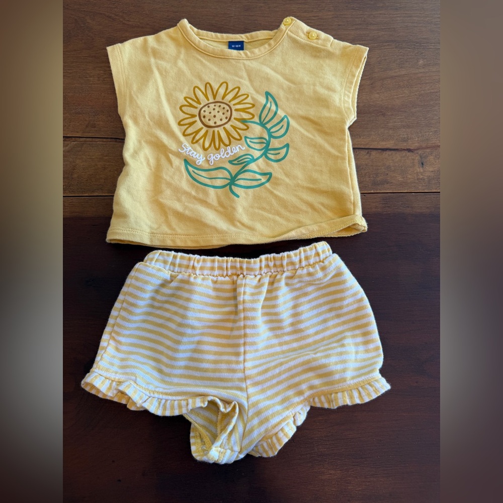 Old Navy Yellow Sunflower Top and Striped Shorts Set